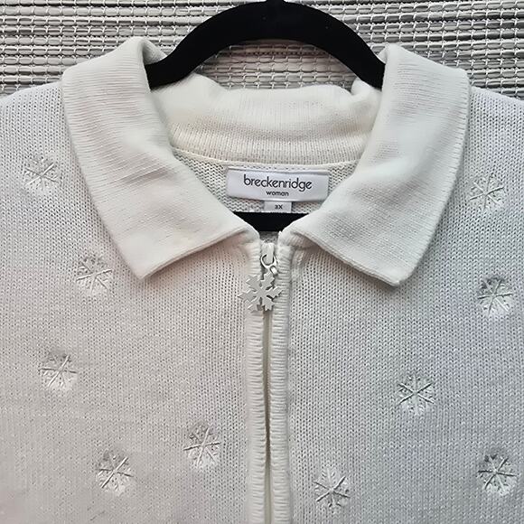 Breckenridge Holiday Sweater Vest Womens 3X Ivory Full Zip Christmas Tree Snow - Picture 3 of 9